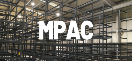 2 tier racking system with the company logo for "MPAC".
