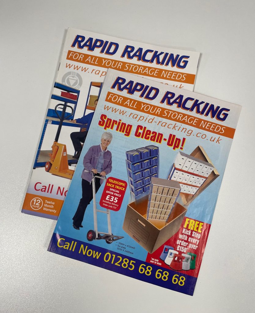 A photo of a printed Rapid Racking sales catalogues